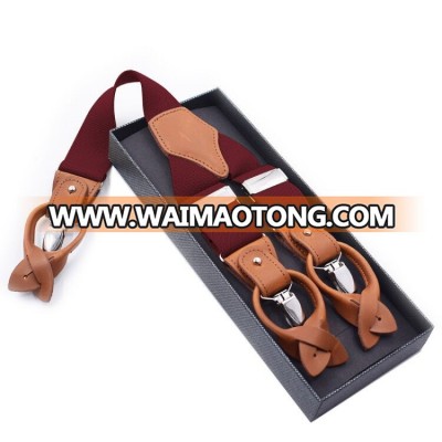 STOCK fashion dual clips mens suspenders split leather suspenders