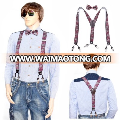 Factory Newline design three color printing suspender with bowtie